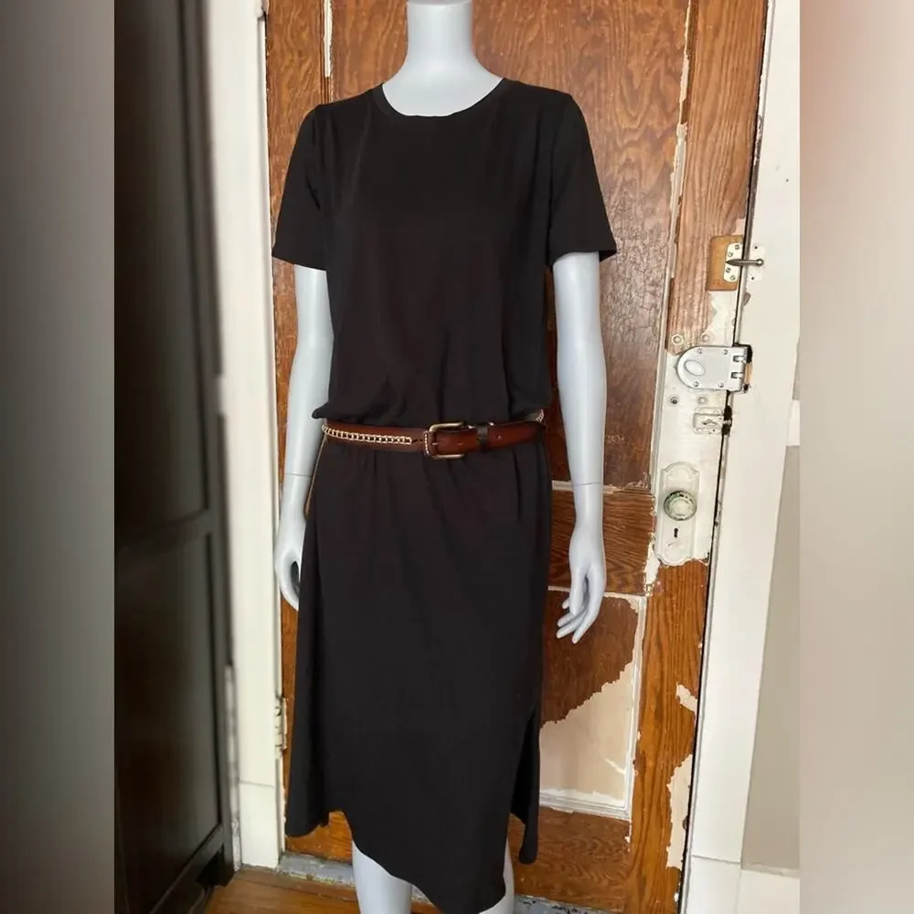 JCREW Black Short Sleeve Midi T-Shirt Dress sz XS